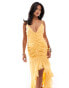 Фото #2 товара ASOS DESIGN Petite ruched front high low frill maxi dress in yellow