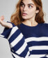 Фото #3 товара Women's Striped Crewneck Split-Cuff Sweater, Created for Macy's