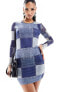 Фото #3 товара Sixth June mesh patchwork denim print mini dress in blue