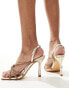 SEQWL Wide Fit clear embellished strap heeled sandals in gold