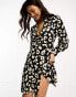 Фото #2 товара JDY wrap tie side satin mini dress in animal print