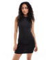 Фото #1 товара Stradivarius boat neck mini dress in black