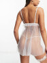 Фото #2 товара ASOS DESIGN Sindy bridal flocked spot frill babydoll set with micro tanga thong in white