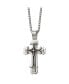 Фото #1 товара Chisel brushed and Black Enamel Large Cross Pendant Box Chain Necklace