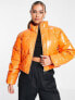 Фото #1 товара Missguided cropped vinyl puffer jacket in orange