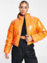 Missguided cropped vinyl puffer jacket in orange