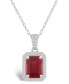 ფოტო #1 პროდუქტის Lab Grown Ruby (2 ct. t.w.) and Lab Grown Sapphire (1/5 ct. t.w.) Halo Pendant Necklace in 10K White Gold