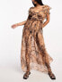 Фото #7 товара Miss Selfridge beach patchwork leoard frill cut out maxi dress