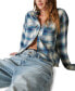 Women's Cotton Plaid Fringe-Hem Cropped Shirt