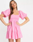 Фото #1 товара Miss Selfridge linen shirred fit and flare mini dress in pink