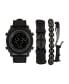 Men's Quartz Digital Dial Black Silicone Strap Watch and Assorted Black Stackable Bracelets Gift Set, Set of 4