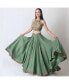 ფოტო #1 პროდუქტის Women's Pista Green Hand Embroidered Crop Top and Skirt Set with Floral Handwork