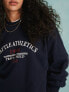 Фото #7 товара Miss Selfridge oversized Seattle graphic print sweatshirt co-ord in navy