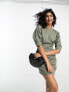 Фото #1 товара ASOS DESIGN pleated banana sleeve twill mini dress in dark green