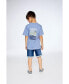 ფოტო #2 პროდუქტის Boy Organic Cotton T-Shirt Blue Printed On Front And Back - Child