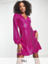 Фото #1 товара Flounce London Tall wrap front mini dress with balloon sleeve in fuschia metallic sparkle