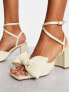 ASOS DESIGN Hitched bow detail mid heeled sandals in ivory