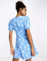 Glamorous corset front puff sleeve mini shift dress in blue scribble