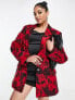 Фото #4 товара ASOS DESIGN brushed oversized blazer in red winter floral print