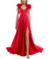 Фото #6 товара Juniors' V-Neck Ruffled Lace-Up Gown