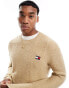 Фото #1 товара Tommy Jeans Cable Knit Crew Neck Slim Jumper in Beige