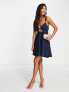 Фото #4 товара ASOS DESIGN structured strappy prom mini dress with lace up back in navy