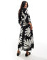 New Look smock midi dress in black palm print Черный, 38 - фото #4