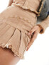 Bershka denim look pleated mini skirt co-ord in washed sand