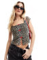 Фото #2 товара Reclaimed Vintage cap sleeve top in leopard print with contrast bow