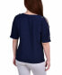 ფოტო #3 პროდუქტის Petite Short Sleeve Honeycomb Textured Grommet Top