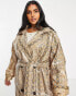 ASOS DESIGN Curve snake print trench coat in tan