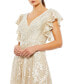 Women's Embroidered Flutter Sleeve V-Neck Gown