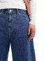 Dr Denim Vali Worker baggy fit wide leg below knee denim with workwear pockets shorts in pebble mid stone wash