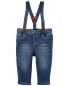 Фото #1 товара Baby Knit-Like Denim Suspender Pants 18M