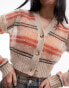 Topshop knitted stripe sheer knit cardigan in multi