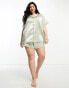 Loungeable Curve bridesmaid taffeta short sleeve revere shirt and short set in sage green