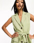 In The Style sleeveless tie waist blazer co-ord in sage