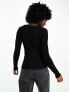 Фото #5 товара Vero Moda long sleeve ribbed v neck top with lettuce edge in black