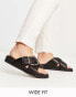 Фото #1 товара ASOS DESIGN Wide Fit Flash buckle cross vamp flat sandals in black - BLACK