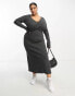 Фото #8 товара ASOS DESIGN Curve waffle twist front midi dress with long sleeve in dark grey