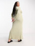 Фото #2 товара ASOS DESIGN Curve v neck long sleeve maxi dress in sage