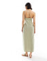 Фото #4 товара ASOS DESIGN one shoulder split strap linen midi sundress in sage green