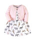 Infant Girl Cotton Dress and Cardigan 2pc Set, Modern Pink Safari