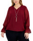 Фото #1 товара Plus Size Smocked-Sleeve Necklace Top, Created for Macy's