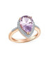 3.75CTW Zircon Pave Halo Pear Shape Teardrop Gemstone Engagement Ring Pink Amethyst Statement Ring Rose Gold Overlay .925 Sterling Silver