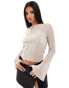 Фото #2 товара ASOS DESIGN plisse angel sleeve slash neck top in ivory