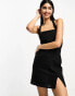 ASOS DESIGN linen halter mini sundress in black