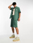 Kickers baggy fit green muslin shorts with tie waist and embroidered logo co-ord