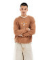 ASOS DESIGN knitted cable jumper in brown with contrast trims and embroidery Коричневый, L - Chest 42 - фото #1