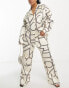 Фото #4 товара 4th & Reckless Plus satin button front shirt co-ord in cream print